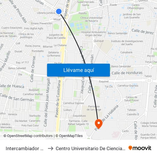 Intercambiador De Plaza De Castilla to Centro Universitario De Ciencias De La Salud San Rafael Nebrija map