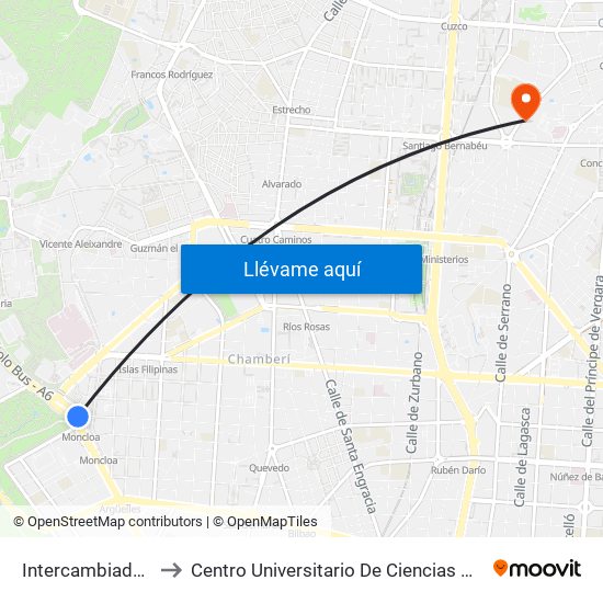 Intercambiador De Moncloa to Centro Universitario De Ciencias De La Salud San Rafael Nebrija map
