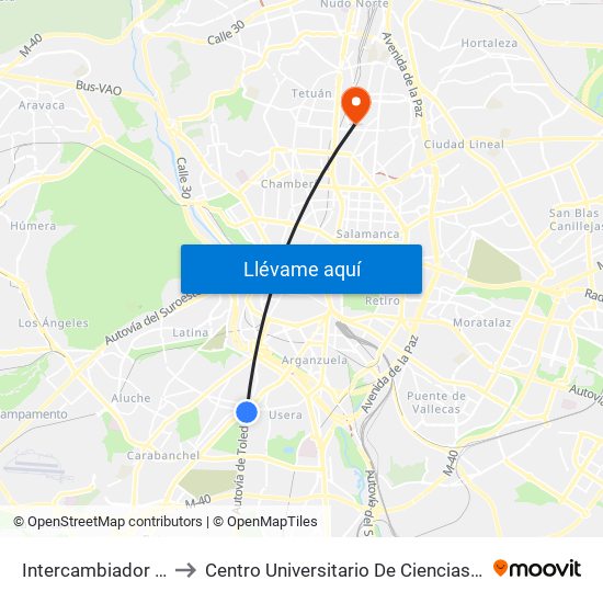 Intercambiador De Plaza Elíptica to Centro Universitario De Ciencias De La Salud San Rafael Nebrija map