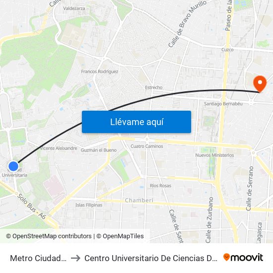 Metro Ciudad Universitaria to Centro Universitario De Ciencias De La Salud San Rafael Nebrija map