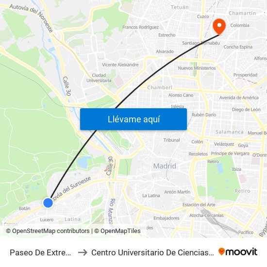 Paseo De Extremadura - El Greco to Centro Universitario De Ciencias De La Salud San Rafael Nebrija map