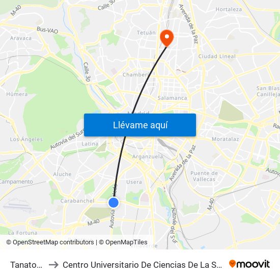 Tanatorio Sur to Centro Universitario De Ciencias De La Salud San Rafael Nebrija map