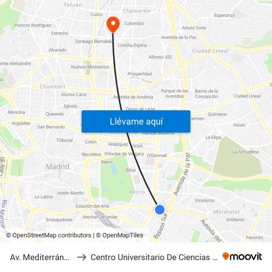 Av. Mediterráneo - Conde Casal to Centro Universitario De Ciencias De La Salud San Rafael Nebrija map