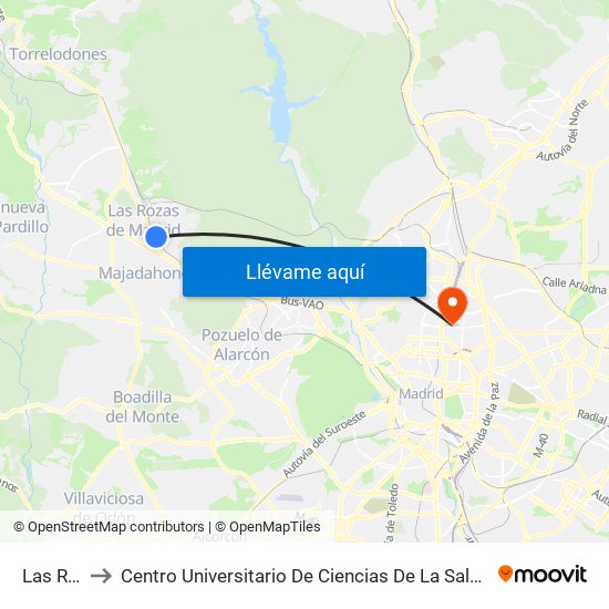 Las Rozas to Centro Universitario De Ciencias De La Salud San Rafael Nebrija map