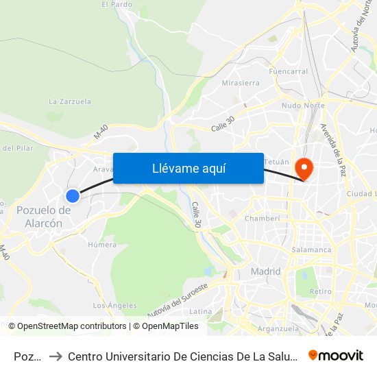 Pozuelo to Centro Universitario De Ciencias De La Salud San Rafael Nebrija map