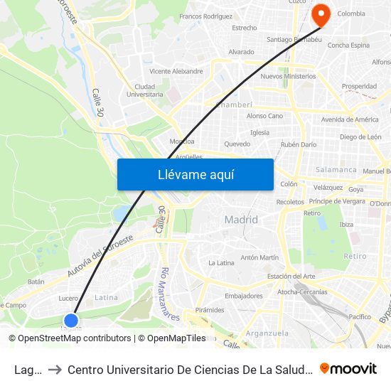 Laguna to Centro Universitario De Ciencias De La Salud San Rafael Nebrija map