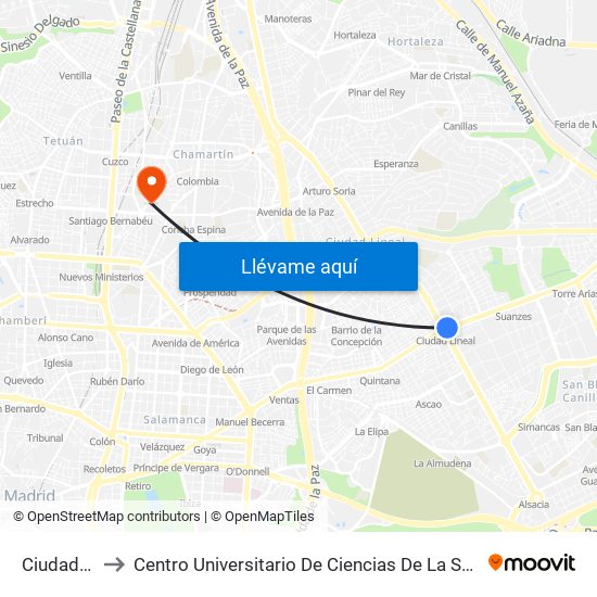 Ciudad Lineal to Centro Universitario De Ciencias De La Salud San Rafael Nebrija map