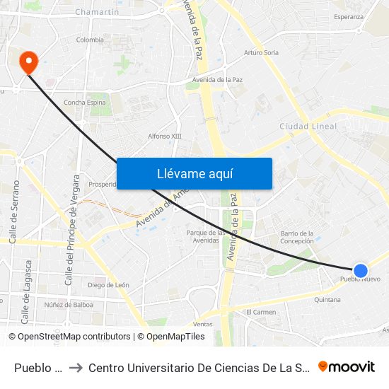 Pueblo Nuevo to Centro Universitario De Ciencias De La Salud San Rafael Nebrija map