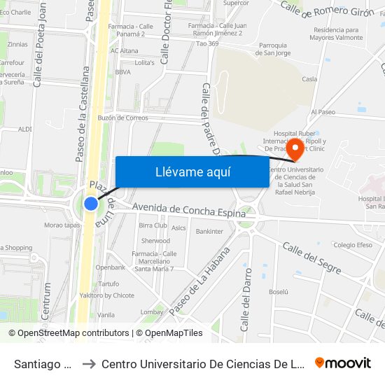 Santiago Bernabéu to Centro Universitario De Ciencias De La Salud San Rafael Nebrija map