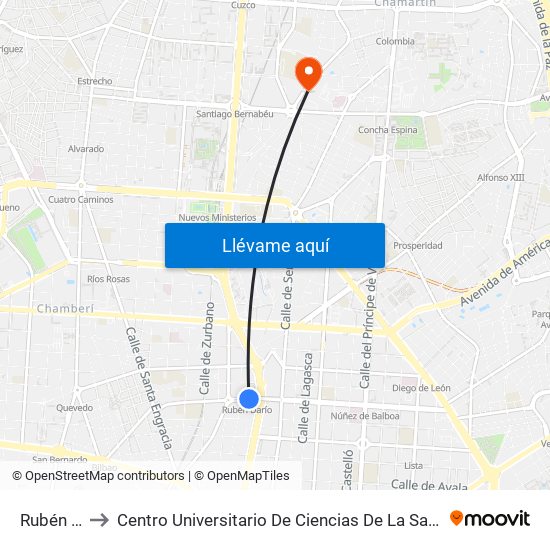 Rubén Darío to Centro Universitario De Ciencias De La Salud San Rafael Nebrija map