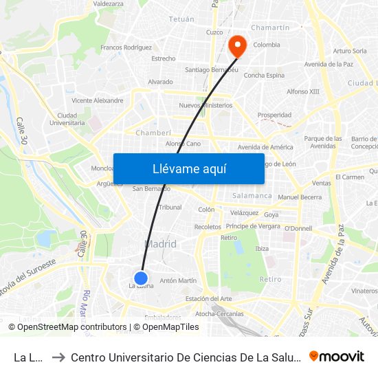 La Latina to Centro Universitario De Ciencias De La Salud San Rafael Nebrija map