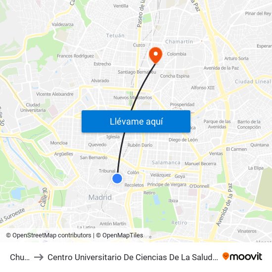 Chueca to Centro Universitario De Ciencias De La Salud San Rafael Nebrija map