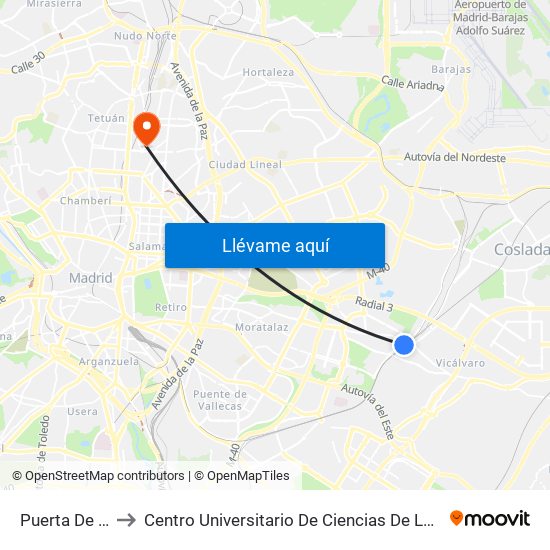 Puerta De Arganda to Centro Universitario De Ciencias De La Salud San Rafael Nebrija map