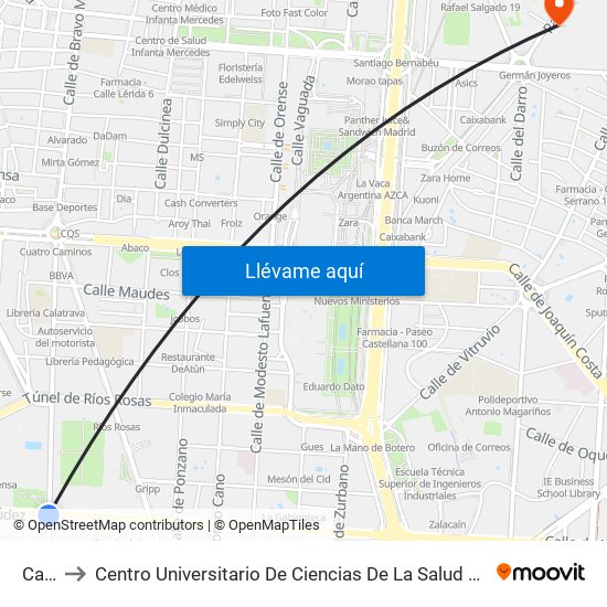 Canal to Centro Universitario De Ciencias De La Salud San Rafael Nebrija map
