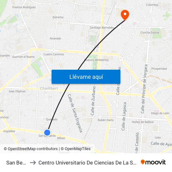 San Bernardo to Centro Universitario De Ciencias De La Salud San Rafael Nebrija map