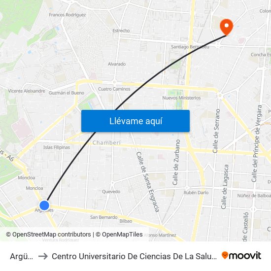 Argüelles to Centro Universitario De Ciencias De La Salud San Rafael Nebrija map