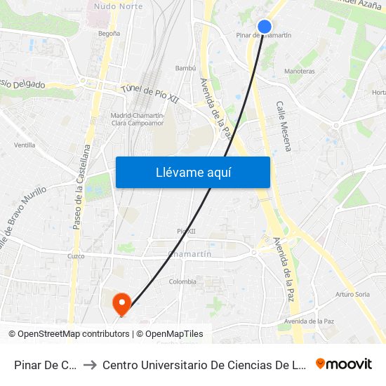 Pinar De Chamartín to Centro Universitario De Ciencias De La Salud San Rafael Nebrija map