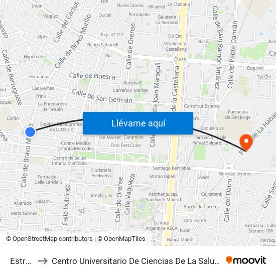 Estrecho to Centro Universitario De Ciencias De La Salud San Rafael Nebrija map
