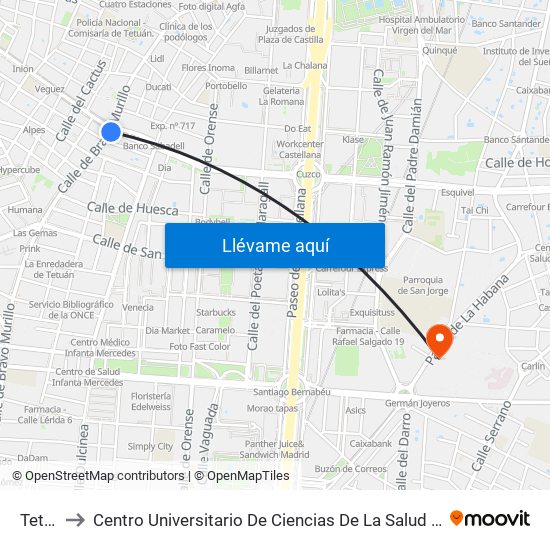 Tetuán to Centro Universitario De Ciencias De La Salud San Rafael Nebrija map
