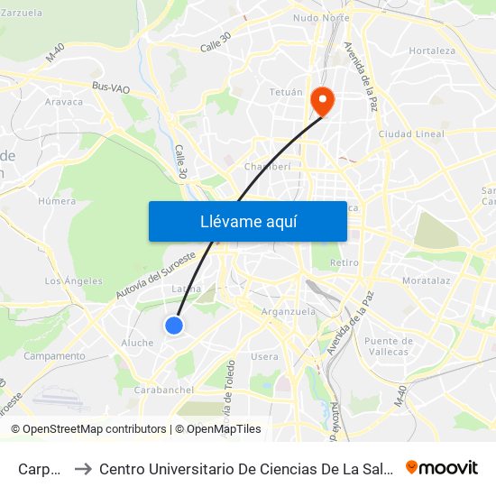 Carpetana to Centro Universitario De Ciencias De La Salud San Rafael Nebrija map
