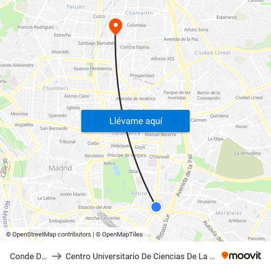 Conde De Casal to Centro Universitario De Ciencias De La Salud San Rafael Nebrija map