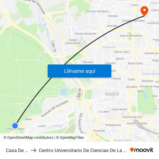 Casa De Campo to Centro Universitario De Ciencias De La Salud San Rafael Nebrija map