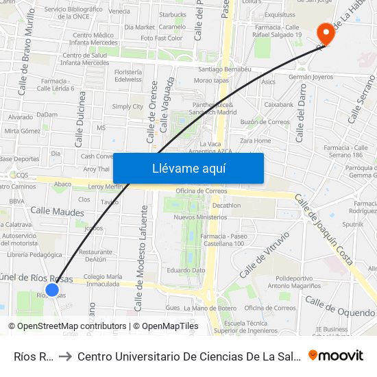 Ríos Rosas to Centro Universitario De Ciencias De La Salud San Rafael Nebrija map