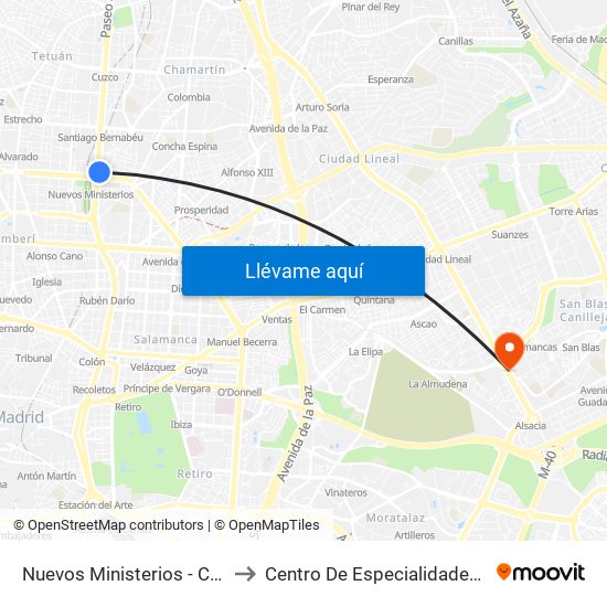Nuevos Ministerios - Centro Comercial to Centro De Especialidades González Bueno map