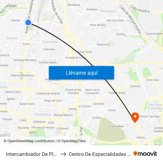 Intercambiador De Plaza De Castilla to Centro De Especialidades González Bueno map