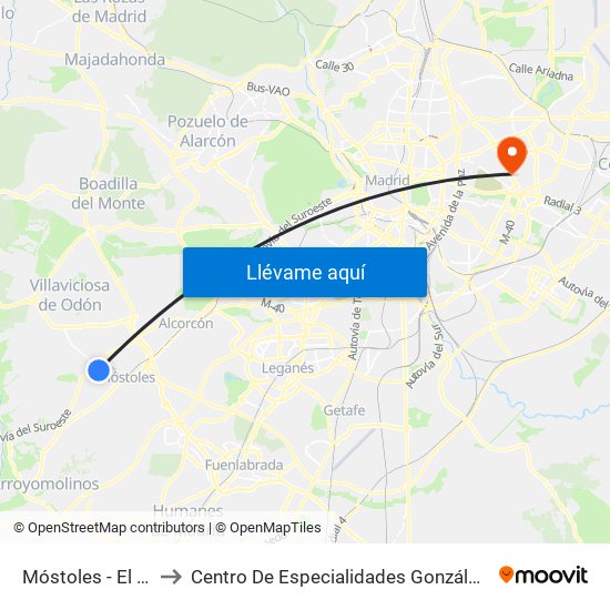 Móstoles - El Soto to Centro De Especialidades González Bueno map