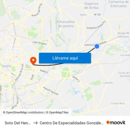 Soto Del Henares to Centro De Especialidades González Bueno map