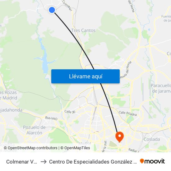 Colmenar Viejo to Centro De Especialidades González Bueno map
