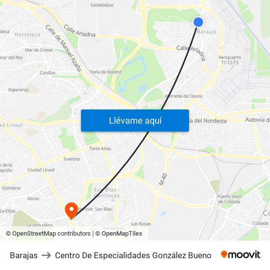 Barajas to Centro De Especialidades González Bueno map