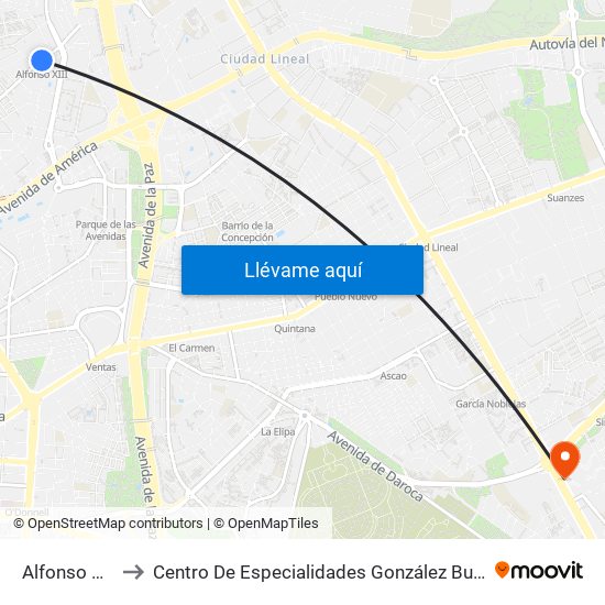 Alfonso XIII to Centro De Especialidades González Bueno map