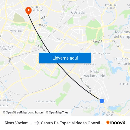 Rivas Vaciamadrid to Centro De Especialidades González Bueno map