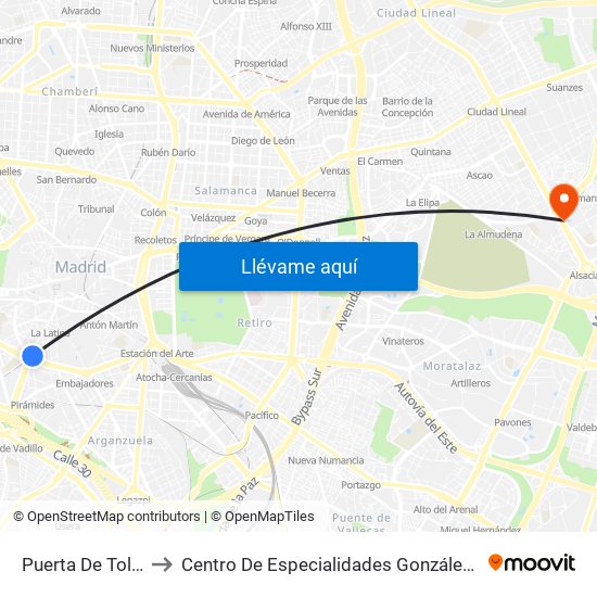 Puerta De Toledo to Centro De Especialidades González Bueno map