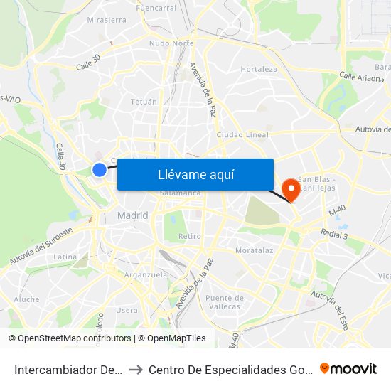 Intercambiador De Moncloa to Centro De Especialidades González Bueno map