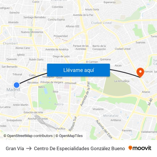Gran Vía to Centro De Especialidades González Bueno map