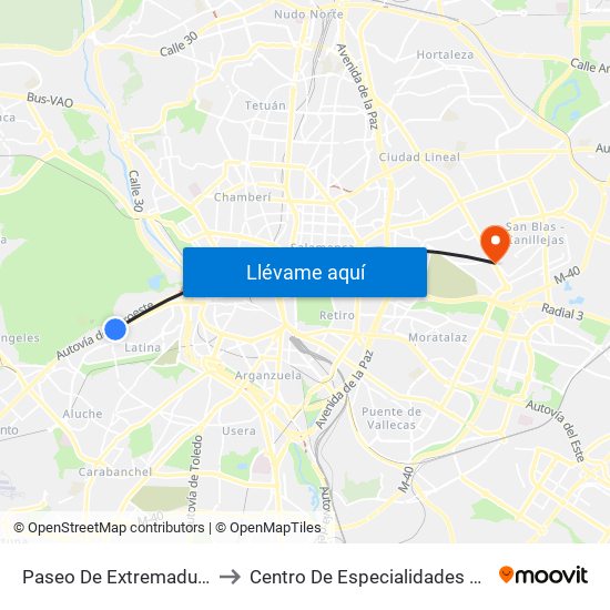 Paseo De Extremadura - El Greco to Centro De Especialidades González Bueno map