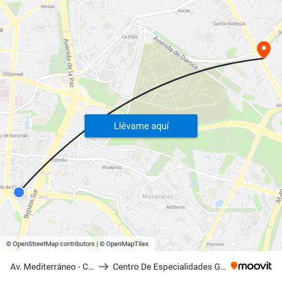 Av. Mediterráneo - Conde Casal to Centro De Especialidades González Bueno map