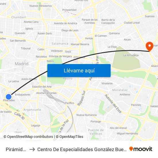 Pirámides to Centro De Especialidades González Bueno map