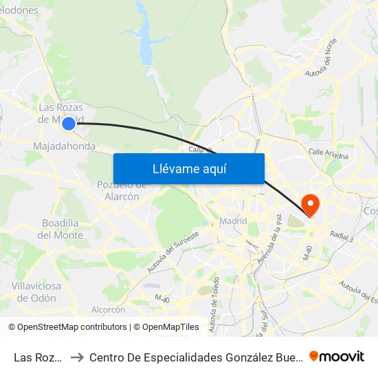 Las Rozas to Centro De Especialidades González Bueno map
