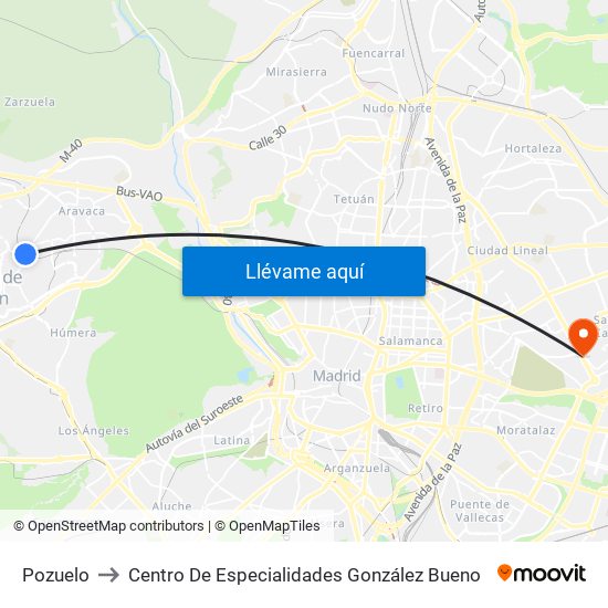Pozuelo to Centro De Especialidades González Bueno map