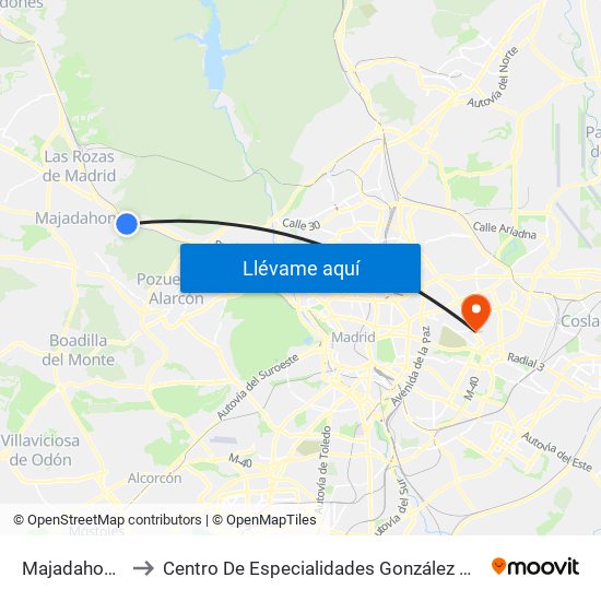 Majadahonda to Centro De Especialidades González Bueno map