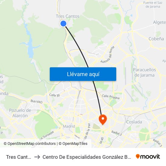 Tres Cantos to Centro De Especialidades González Bueno map