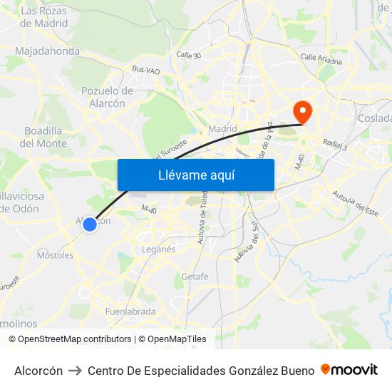 Alcorcón to Centro De Especialidades González Bueno map