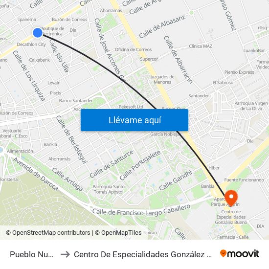 Pueblo Nuevo to Centro De Especialidades González Bueno map