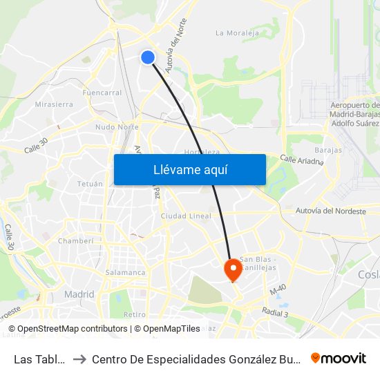 Las Tablas to Centro De Especialidades González Bueno map