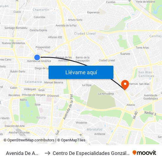 Avenida De América to Centro De Especialidades González Bueno map