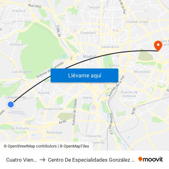 Cuatro Vientos to Centro De Especialidades González Bueno map